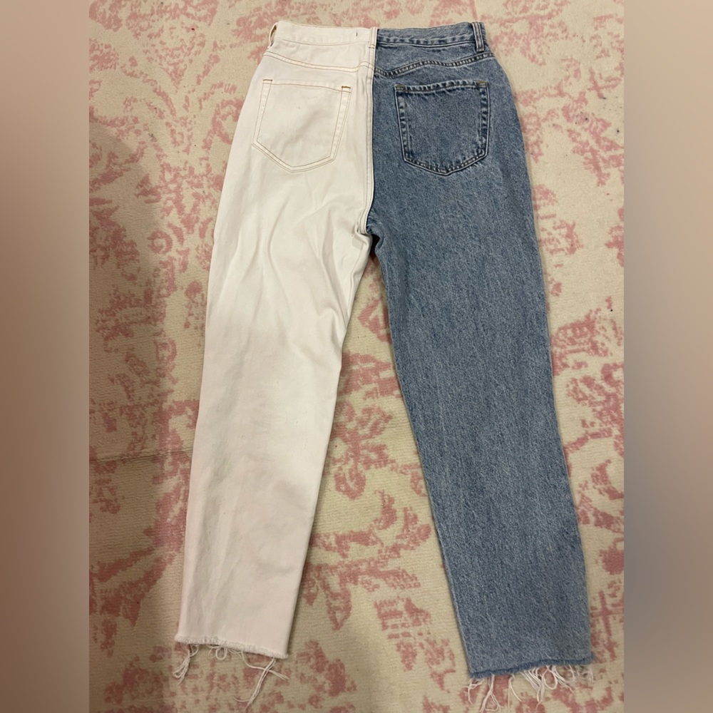 Half blue half white jeans